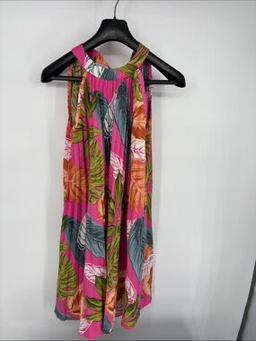 Sason high neck Leaf multi colored tie back dress size medium